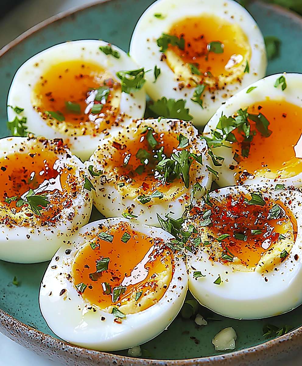 Jammy eggs chili butter