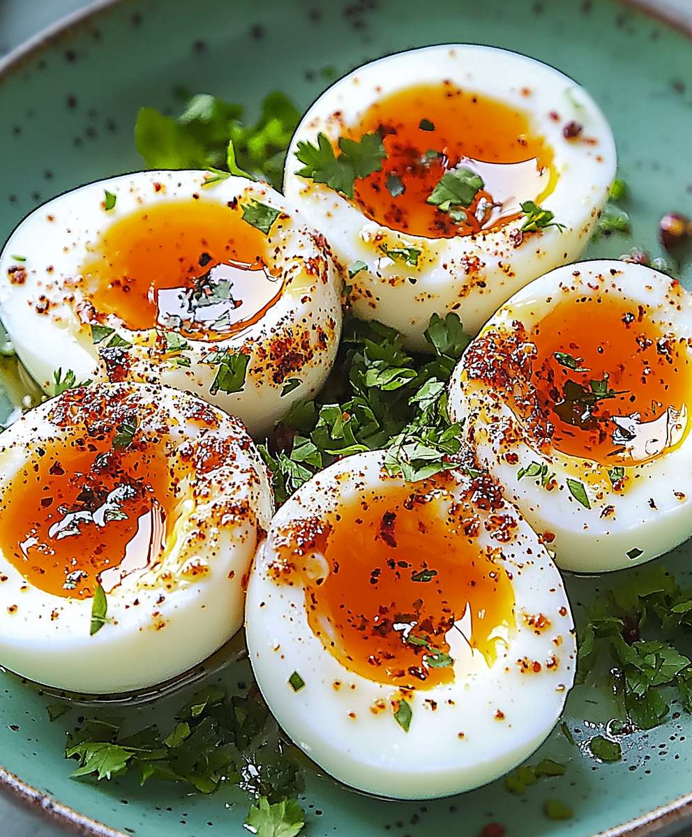 Jammy eggs chili butter