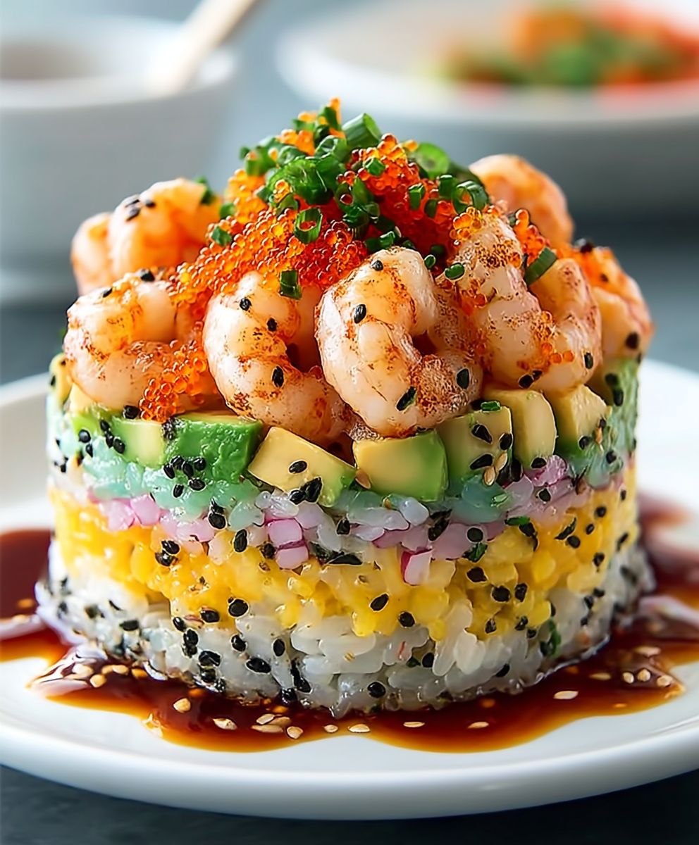 Spicy Shrimp Sushi Stacks