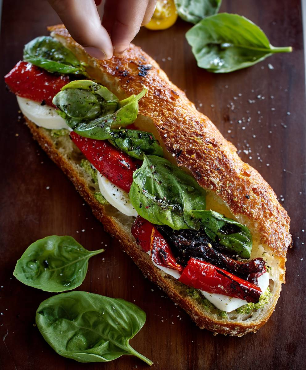Roasted pepper mozzarella sandwich