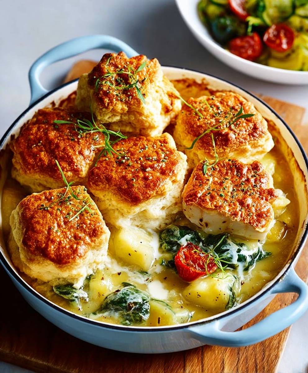 Smoked cod cobbler