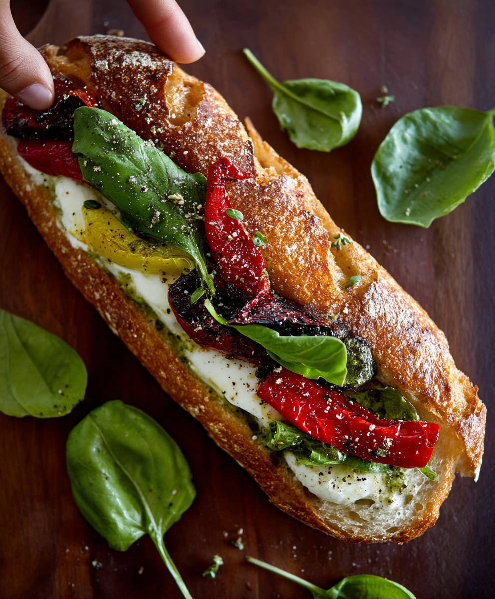 Roasted pepper mozzarella sandwich