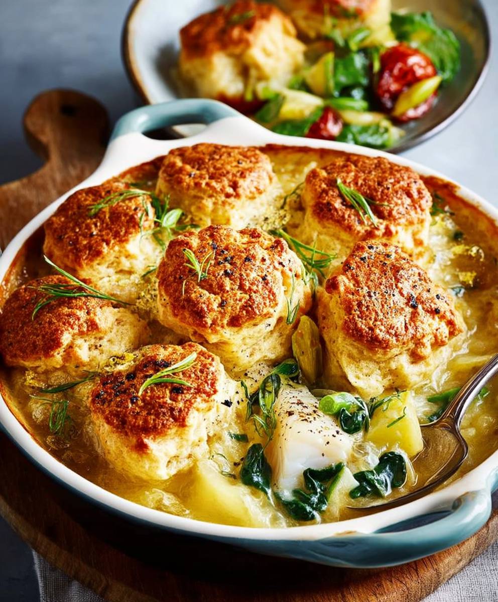 Smoked cod cobbler