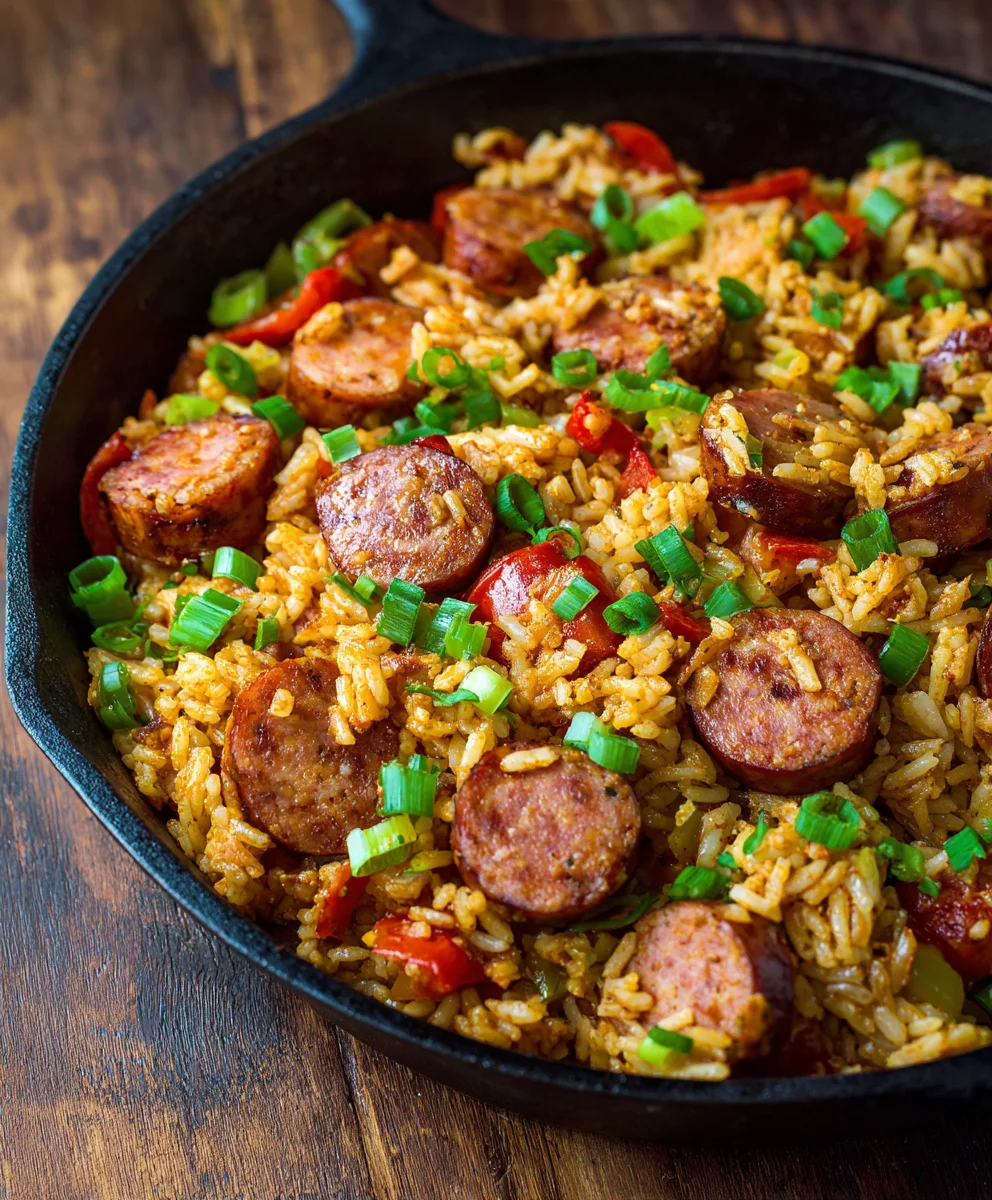 Flavorful Cajun Beef Sausage & Rice Skillet - Easy Dinner!