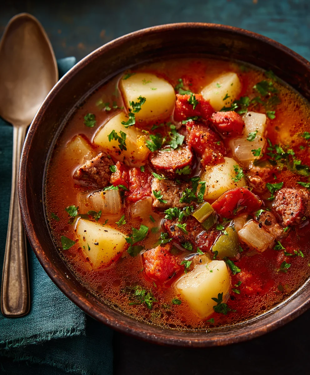 Authentic Spanish Potato Soup with Zesty Beef Chorizo
