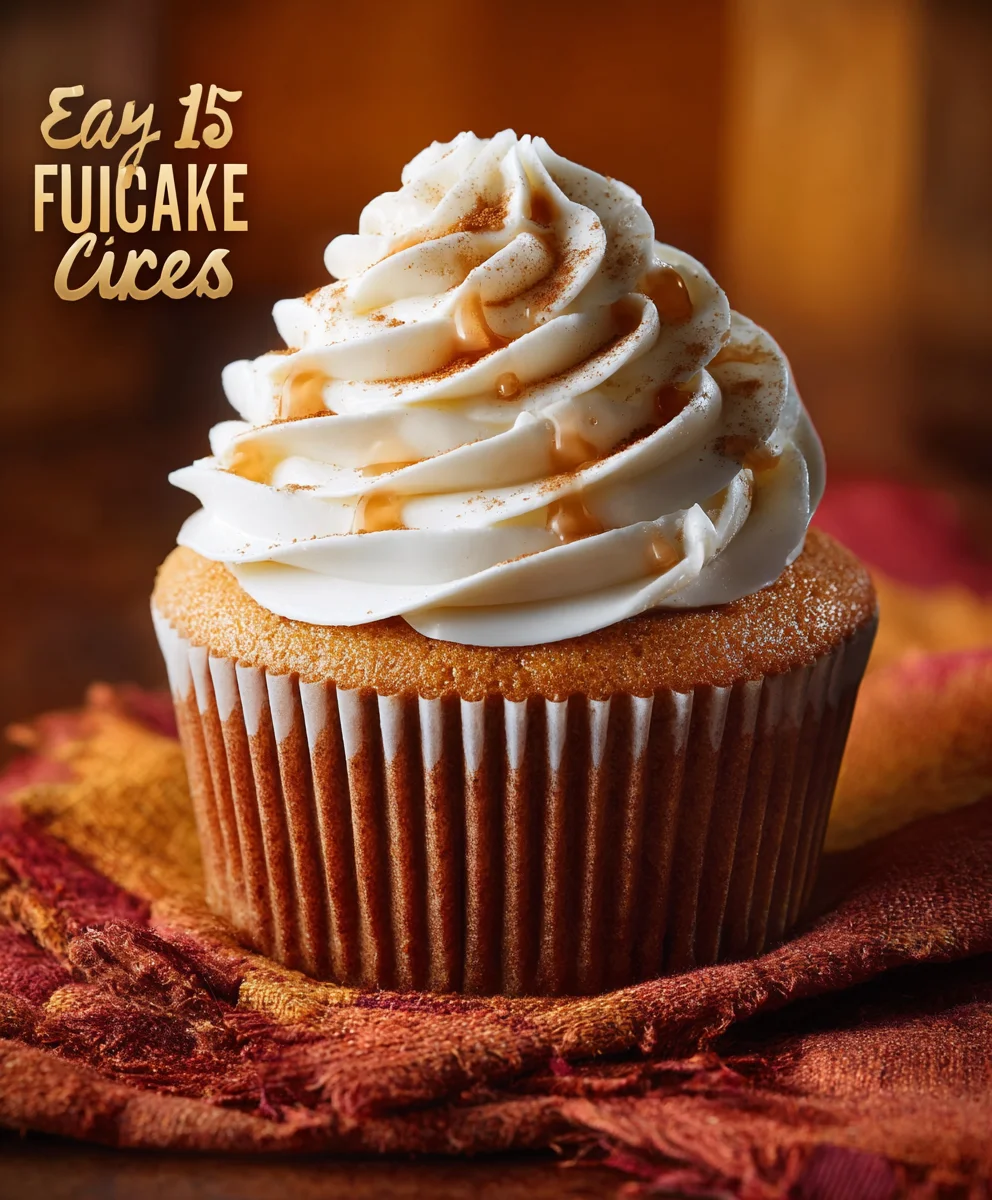 Pumpkin Spice Cupcakes with Cream Cheese Frosting & Caramel Drizzle