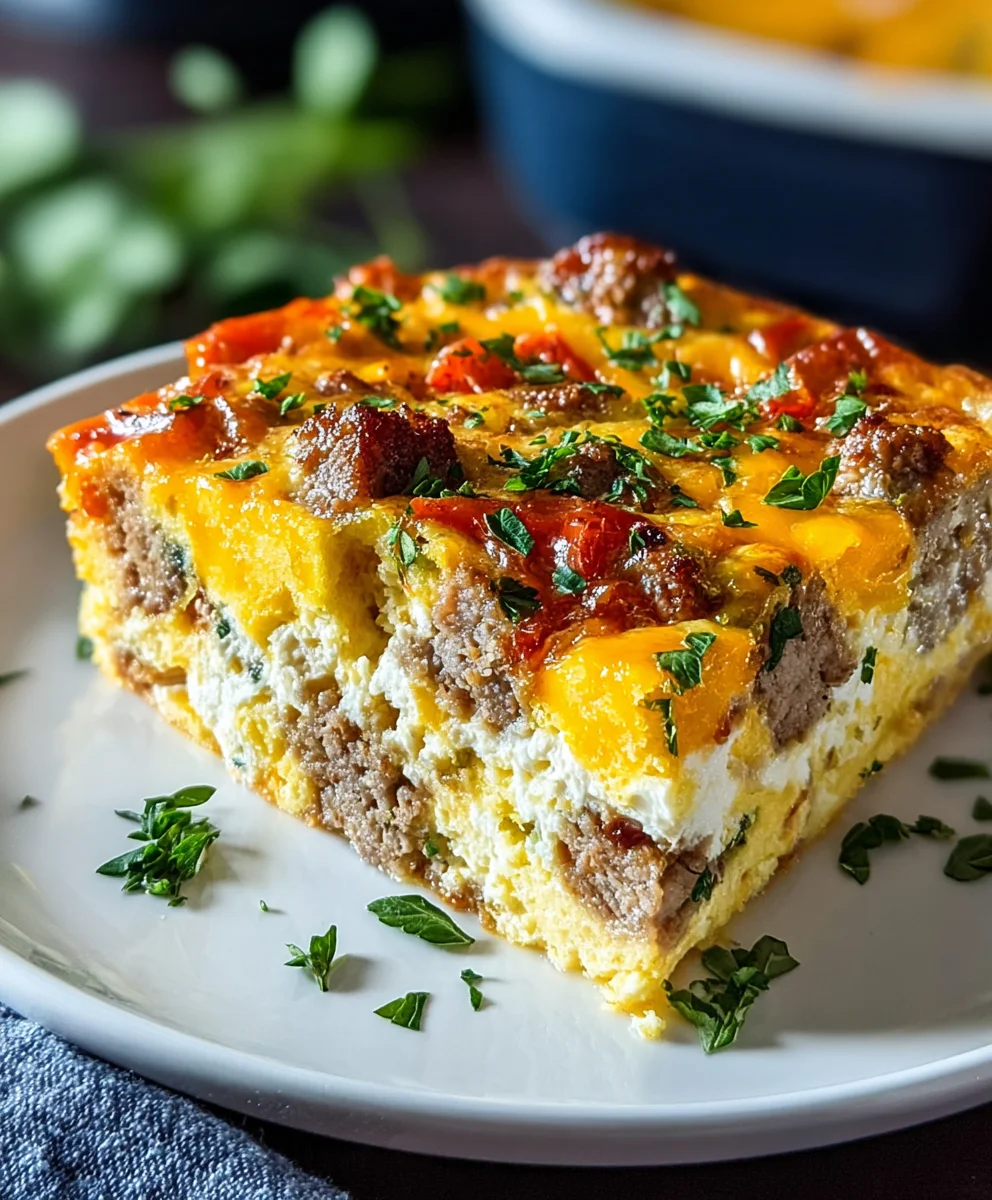 High Protein Cottage Cheese Beef Sausage Breakfast Casserole